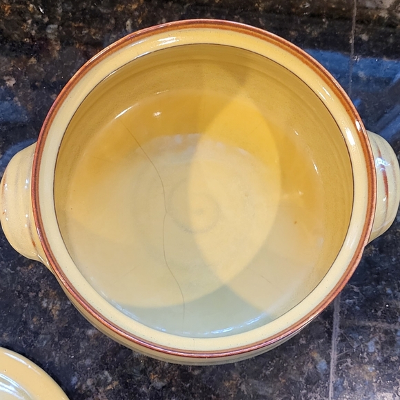 Vintage Seagrove North Carolina Yellow with Brown Pottery Casserole Dish w/ Lid - Picture 14 of 16
